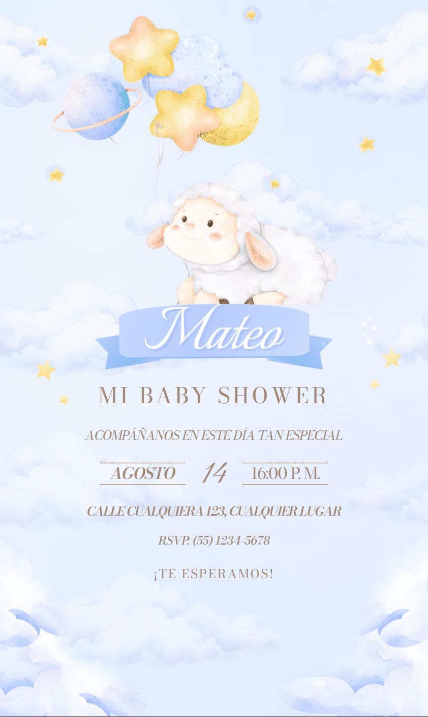 Plantilla Baby Shower Azul y Celeste con nubes